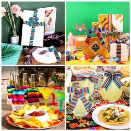 Pandahall 2 Rolls Fiesta Ribbon, Mexican Serape Ribbon, Colourful Rainbow Stripes, Grosgrain Ribbon Lace for DIY Gift Wrapping, Autumn Crafts (2 Sizes, 1 inch/2.48 Inch Width, 5 Yards/Roll)