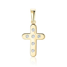 PRINS JEWELS Small Cross Pendant 14 Carat 585 Yellow Gold with Zirconia Stones, Gold, Cubic Zirconia