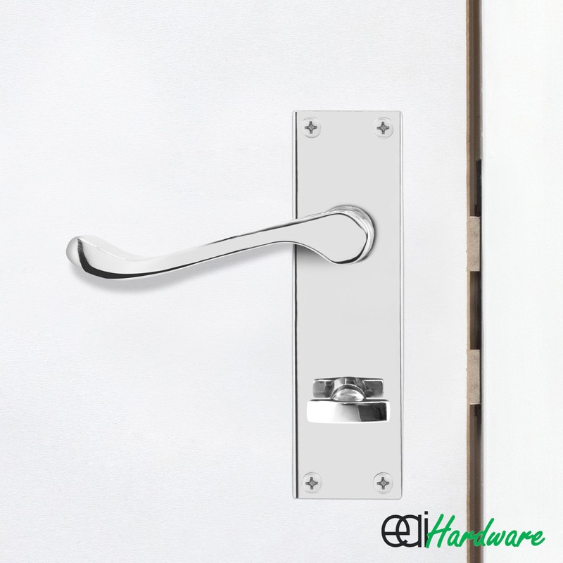 EAI Polished Chrome Victorian Scroll Bathroom Door Handles | 1