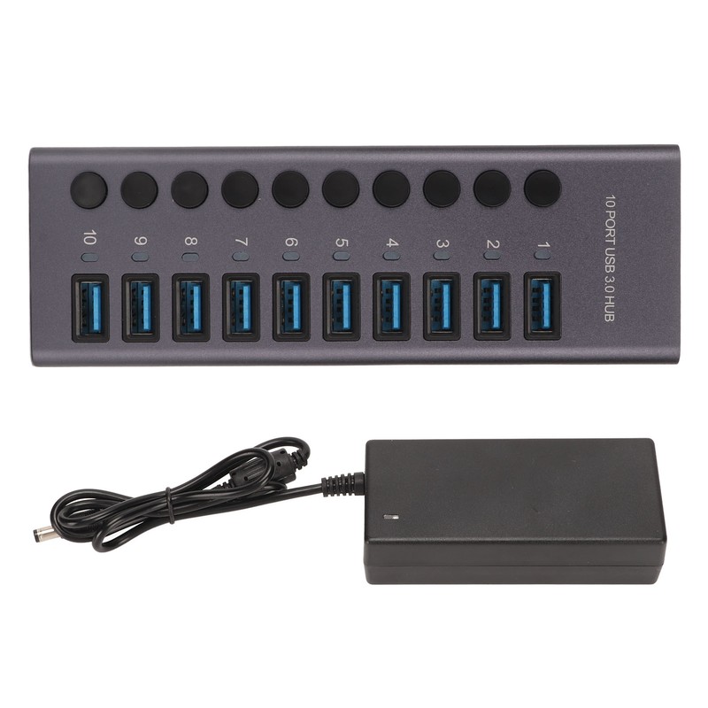 10 Port USB3.0 Hub Splitter Independent Power Supply Charging Data