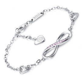 Billie Bijoux Infinity Symbol Women's Bracelet, 925 Sterling Silver Cubic Zirconia, Adjustable Charm Bracelet for Mother’s Day, Silver