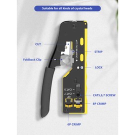 VIVOCH, RJ45 Pass Through Crimp Tool, RJ45 Cat5 Cat6 Cat7 Crimping Tool, RJ11 Crimping Tool, Ethernet Network Cable Crimper Stripper, Modular Crimping Equipment Mini Tool Pliers