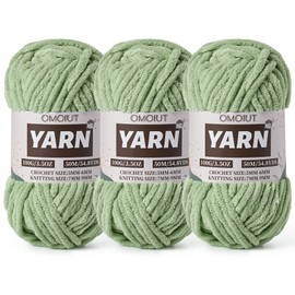 3 Pack Avocado Green Fluffy Chunky Chenille Crochet Yarn, Baby Yarn for Crocheting Soft Blanket, Bulky Velvet Yarn (100g/54.8yds Each), Plush Amigurumi Yarn for Knitting Crafts, Scarves, Puzzle