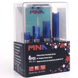 MNA Top Bearing Flush Trimer Bit 4 Pcs Set, Pattern Flush Trim Router Bit Set, 1/4 Inch Shank. Cutting Height in 25/64”, 3/4”, 1”, 1-1/2”Great for Edging, Veneer, or Laminate (Send Bearing)