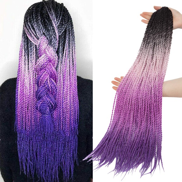 Senegalese Twist Crochet Braids Hair Extension Synthetic Braids Small Havana 2 x Twist Braids 60 cm Black to Pink to Purple to Blue Pack of 3 90 Strands
