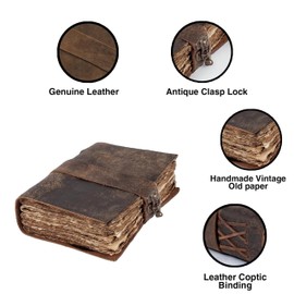 Vintage Leather Journal Rustic Brown A5 Notebook 200 Pages Leather Bound Book Of Shadows Art Journal Travel Notebook Sketchbook Recipe notebook (25.4 x 17.78 Cm)