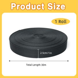 GTNCE Webbing 30 m x 25 mm Polypropylene Black, Edging Tape for Sewing, Durable Nylon Tape, Fabric Tape, Seam Tape, Webbing for Backpacks, Bags, Luggage Straps & DIY Projects