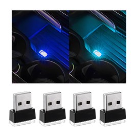 Yourkar 4 PCS USB LED Car Interior Atmosphere Lamp, Plug-in USB Interface Trunk Ambient Lighting Kit, Night Led Decoration Mini USB Light, Universal Interior Car Accessories (Blue+Ice Blue)