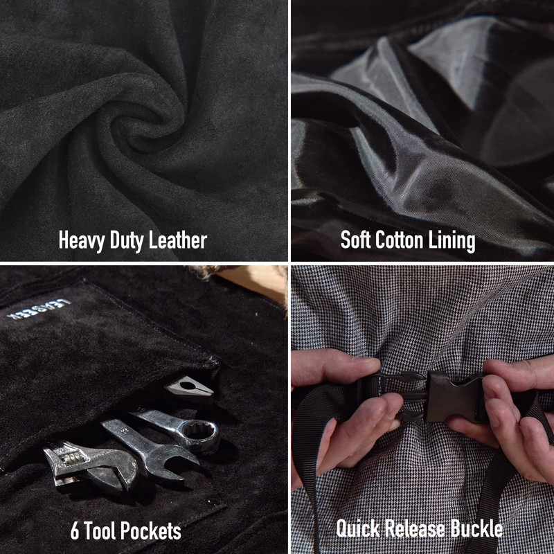 LeaSeek Leather Welding Apron,Heat & Flame-Resistant Heavy Duty Work Aprons