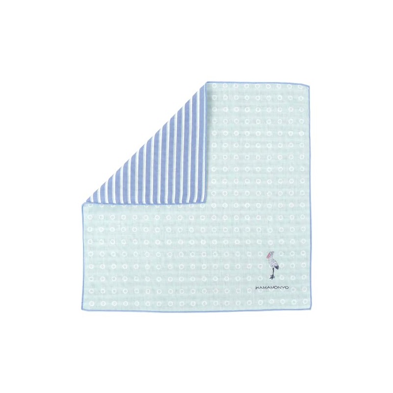 Hamamonyo Reversible Gauze Handkerchief WA and Shovel, blue