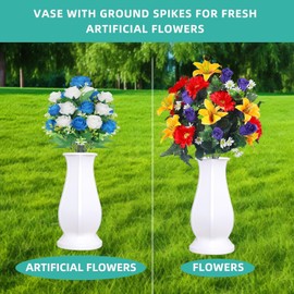 TFANUO 2 Pack Cemetery Vases with Spikes,Grave Vases for Cemetery with Metal Spikes and Scupper (2, white)