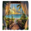 KDYDK Ocean Beach Shower Curtain Teal Orange Sea View Tropical