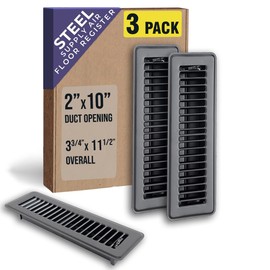 [3 Pack] Fits 2x10 and 10x2 Duct Opening | Floor Register with Louvered Design by Handua | Heavy Duty Walkable Design with Damper | Floor Vent Grille | Easy to Adjust Air Supply Lever | Black