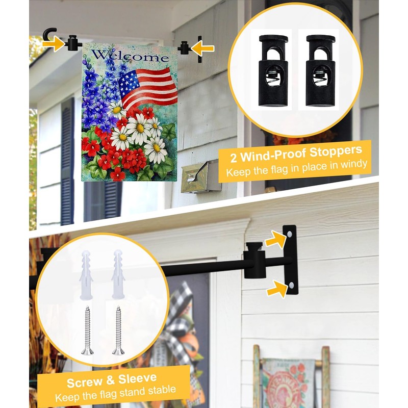 Koutemie Wall Garden Flag Stand Holder Pole with Stoppers for