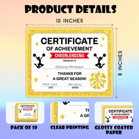 Cheerleading Certificate of Achievement, Gold Foil Blank Award Paper, Set of 25 Competition Certificates of Achievement, Recognition for Honor Student Kid Teen Adult Cheerleading, 15