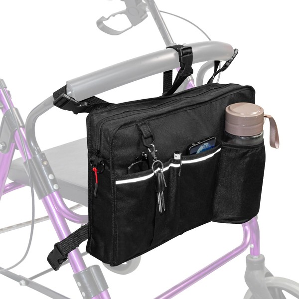 Rollator Basket Bag with Cup Holder,Walker Bag,Rollator Accessories Folding Storage