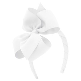Wee Ones Girls' Classic Grosgrain Hair Bow on a Wrapped Headband, Stylish For All Hair Types, Small King Bow, White