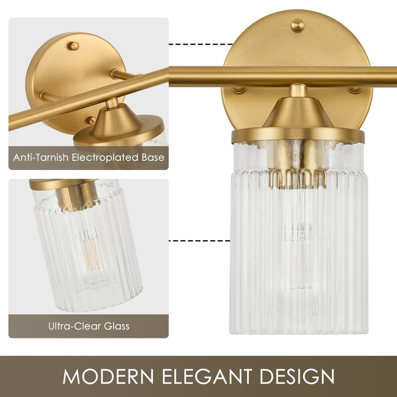 Jonsi Gold Bathroom Light Fixtures 3-Light Vanity Lights Modern Wall