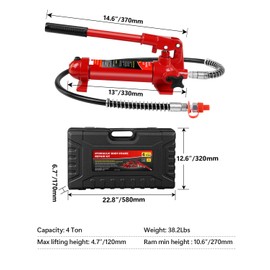 4 Ton Porta Power Hydraulic Jack Kit - 8000LBS Heavy Duty Car Lift with 17-Piece Accessories for Auto Repair, Frame Straightening & Equipment Maintenance - Includes 1.25M Hose & Carrying Case