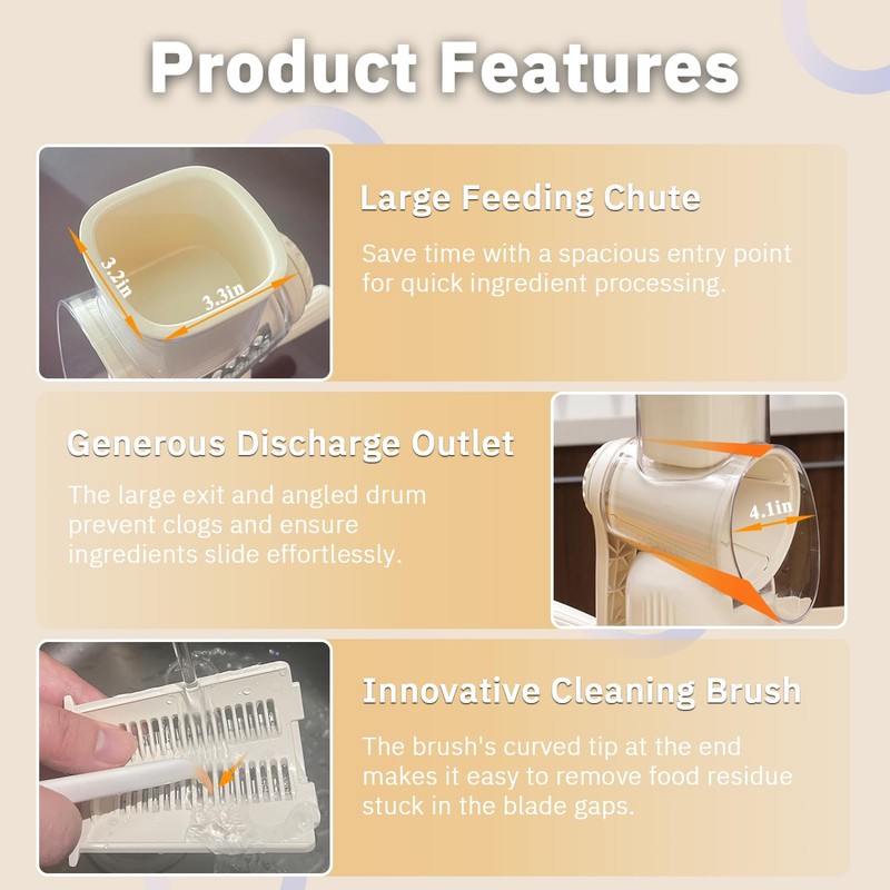 ENERGEVITY Manual Rotary Cheese Grater with Handle, 5 in 1
