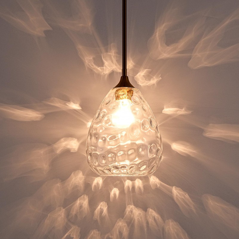 Homebelife Transparent Clear Hammered Glass Pendant Light with Brass Gold