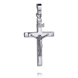JEVELION Silver Cross Pendant Crucifix Jesus Christ with INRI Engraving Necklace Pendant 925 Silver Available in Various Chain Lengths, Without chain