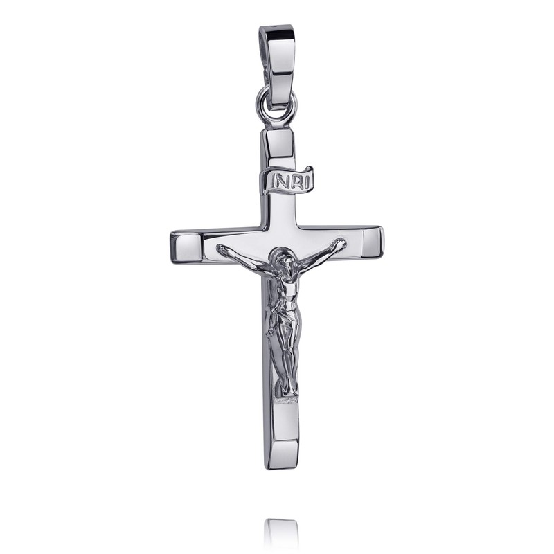 JEVELION Silver Cross Pendant Crucifix Jesus Christ with INRI Engraving
