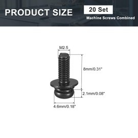 sourcing map M2.5 x 8mm Carbon Steel Phillips Pan Head Machine Screws Bolts Combine with Spring Washer and Plain Washers 20pcs