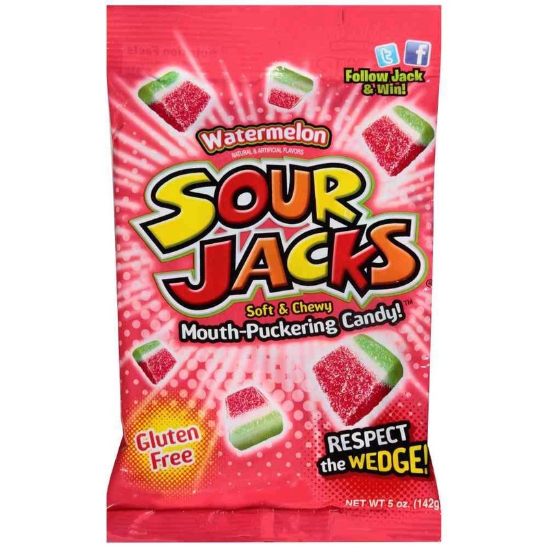 Sour Jacks Watermelon Soft and Chewy Mouth Puckering Candy, 5