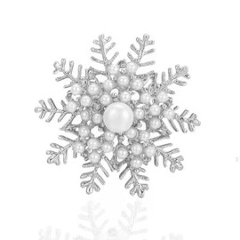 Elegant Pearl Snowflake Flower Brooch Lapel Pin Simulated Freshwater Pearls Winter Snow Shawl Pins Sweater Hat Jackets Suit Dress Corsage Accessories Brooches Delicate Christmas New Year Jewelry Gifts for Women Girls Bride
