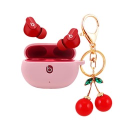 Case for Beats Studio Buds/Buds+ 2021/2023, Silicone Beats Studio Buds Case Cover Beats Studio Earbuds Protective with Cute Cherry Keychain for Women/Girls (Pink)