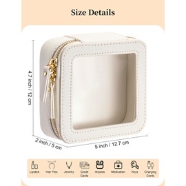 Small Cosmetic Bag for Purse Mini Makeup Bag for School Cute Clear Make Up Pouch for Travel Tiny Leather Make Up Organizer Case Toiletry Bag Waterproof Pouch with Zipper （Off White）