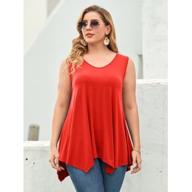 LARACE - playera sin mangas de talla grande para mujer, cuello en V, playera de verano, sin mangas, blusa holgada y fluida, Rojo -, 4XG
