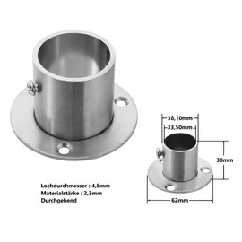 Stainless Steel Flange Wall Rosette Wall Bracket Wall Bearing Tube Round Tube 1-05 (Diameter 32 mm)