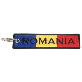 Luso Romania Flag Key Chain, 100% Embroidered, Multicolor (Blue, Yellow, Red), Unisex-Adults