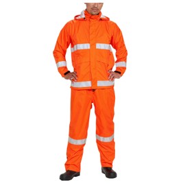 APt PRO AP700 Reflective Rain Suit, Professional, Waterproof, Breathable, Helmet Compatible, Storage Bag Included (EL, Rescue Orange)