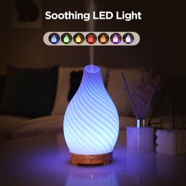 INRORANS Art Glass Essential Oil Diffuser - 160ml Ultrasonic Cool Mist Scent Aroma Aromatherapy Diffuser, Intermittent with Auto Shut-Off Timer Setting &7 Colors Night Light for Home -Ethereal Time