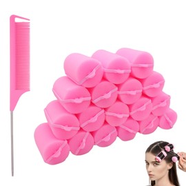 Pack of 18 Foam Hair Rollers, 4 cm Soft Sleep Curlers for Flexible Hair Styling - Includes Stainless Steel Rat Tail Comb - for Waves, Curls and Volume, Large Curlers
