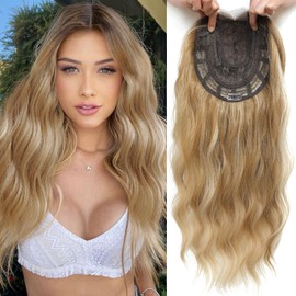 VEGALILY 20inch Hair Topper, Blonde with Dark Root Wavy Hair Topper for Women, 7x7" Base Size Hair Toppers for Thinning Hair, Handmade Natural Hairline Hair Toppers Fake Hair Pieces for Women