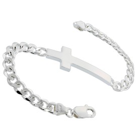 Sterling Silver Large Sideways Cross Bracelet for Women Italy 21 mm wide 7 inch