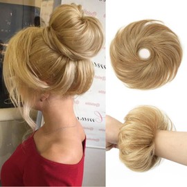 SPIKFN 1PCS Messy Bun Hair Piece Human Hair Natural Curly 100% Real Human Hair Chignons Scrunchies Hair Fluffy Hair Buns for Women Bun Donut Updo Hair Pieces Bun Extension (#27 Honey Blonde)