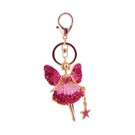 Shining Crown Crystal Key Ring Diamond Angel Fairy Key Ring Charm Pendant for Women Car Key Bag Decor with Gift Box, Pink Blue, pink