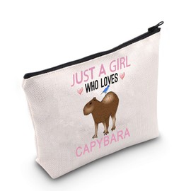 Capybara Gift Capybara Lovers Gift Just a Girl Who Loves Capybara Cosmetic Bag Animal Lover Gift, Off-white, Loves Capybara UK