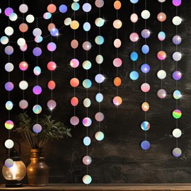 MOPLA Pack of 6 Round Paper Garland, Colourful Decoration, 4 m Paper Garland, Glitter, Round Circle Banner, Hanging Iridescent Party Circle Dots Garland for Birthday, Wedding, Party, Decoration