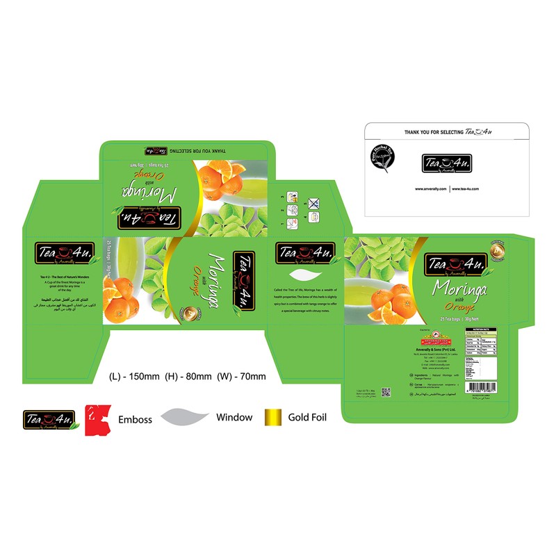 Tea4U Antioxidant Rich Moringa Oleifera Energy Tea - Orange Tea
