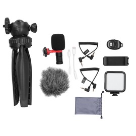 Portable Phone Microphone Vlogging Equipment Microphone Kit with LED Light and Tripod