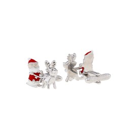 MRCUFF Santa Sleigh Christmas Reindeer Pair Cufflinks in Presentation Gift Box & Polishing Cloth