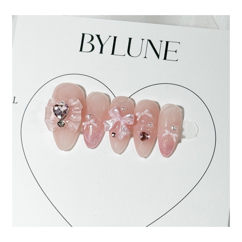 Pink Magnet Gra Handmade Nail Tips Ribbon Nail Tips -