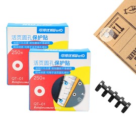 2 Rolls of Reinforced Labels, 1 Plastic Binder Binder Ring, Binder Holes, Round Stickers, Office Supplies, Stationery, for School, Office, Home, 500 Labels