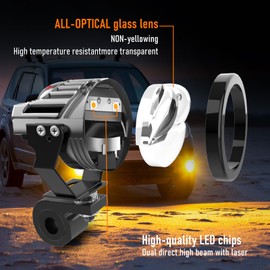 BOZCCZO Motorcycle Auxiliary LED Light Kit Low&High Beam Dual Direct Laser Fog Light with Mounting Bracket Remote Control Harness IP68 Waterproof 120W Off-Road Work Compatible with Car J-eep